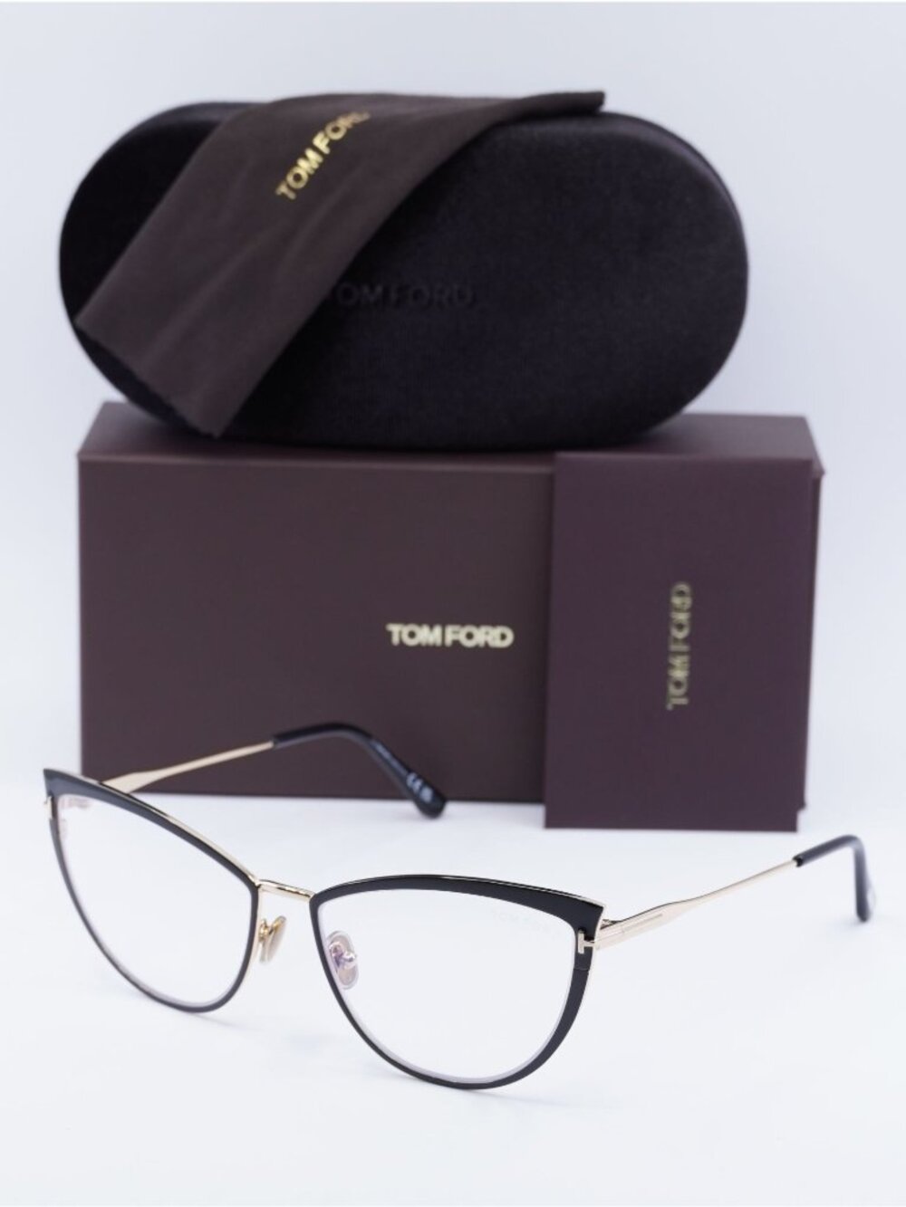 Tom Ford FT5877-B 001 Cat Eye Eyeglasses 56mm - Black/Gold / Blue Light Block
